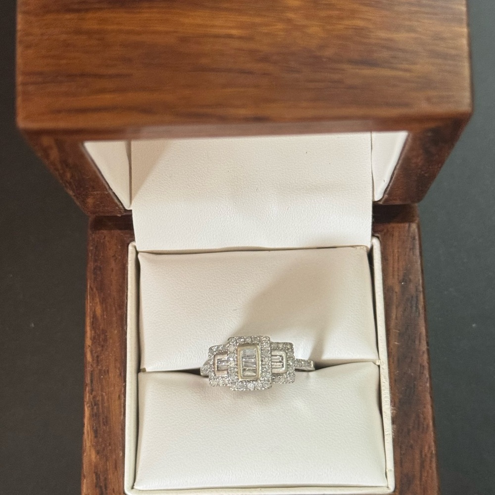 10k Natural Baguette Diamond Engagement Ring Art Deco